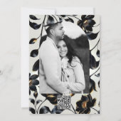 ブラック＆ゴールドの花柄グレージュのウェディング 招待状 (裏面)