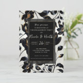 ブラック＆ゴールドの花柄グレージュのエンゲージメント 招待状 (スタンド正面)