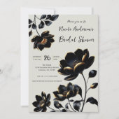 ブラック＆ゴールドの花柄グレージュの結婚前お茶会 招待状 (正面)