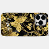 ブラック&ゴールドの蝶 名前入り Case-Mate iPhoneケース (裏面 (横))