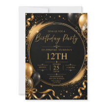 ブラック&ゴールドの誕生日招待状