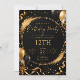 ブラック＆ゴールドの誕生日招待状 招待状