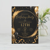 ブラック&ゴールドの誕生日招待状 招待状 (スタンド正面)
