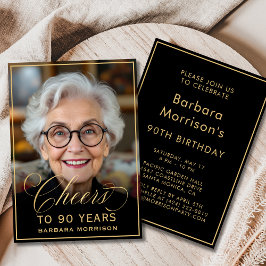 ブラック&ゴールドの誕生日「90年の軌跡に乾杯」写真 招待状