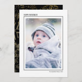 ブラック＆ゴールドの雪の結晶 ハッピーハヌカ 家族写真 シーズンカード (正面/裏面)