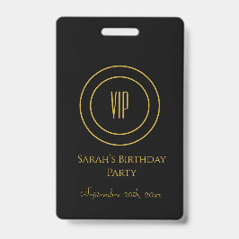 ブラック＆ゴールドの chic な誕生日パーティー VIP アクセス バッジ