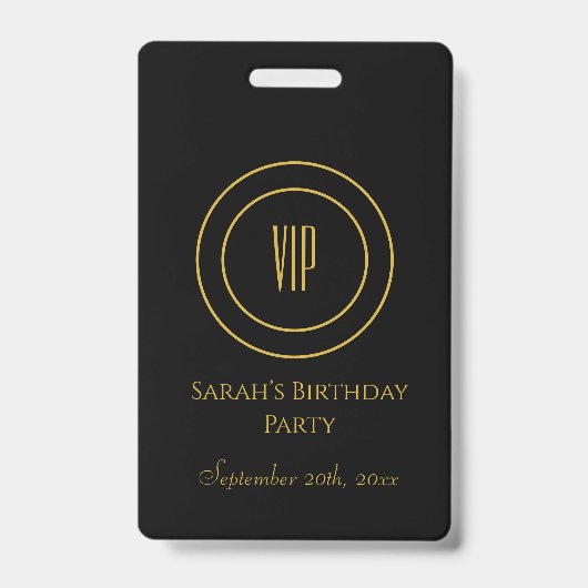 ブラック＆ゴールドの chic な誕生日パーティー VIP アクセス バッジ (正面)