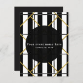 ブラック＆ゴールドの chic グラム幾何学パーティー招待状 インビテーションポストカード (正面/裏面)