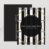 ブラック＆ゴールドの chic glam ジオメトリックパーティー招待状 インビテーションポストカード (正面/裏面)
