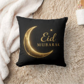 ブラック&ゴールドのEid Mubarak デコレーションピロー - ラマダーン クッション (ブランケット)