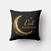 ブラック&ゴールドのEid Mubarak デコレーションピロー - ラマダーン クッション (裏面)