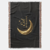 ブラック＆ゴールドのEid Mubarak デコレーションピロー - ラマダーン スローブランケット (正面縦)