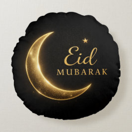 ブラック&ゴールドのEid Mubarak デコレーションピロー - ラマダーン ラウンドクッション