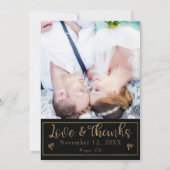 ブラック＆ゴールドのMr.＆Mrs. 結婚式の写真にお礼を 招待状 (裏面)