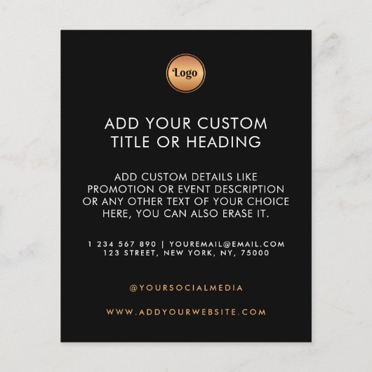 ブラック&ゴールドカスタムビジネスロゴソーシャルメディア チラシ (裏面)