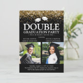 ブラック＆ゴールドグリッター ダブル 卒業写真 グラズ 招待状 (スタンド正面)