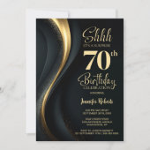 ブラック＆ゴールドサプライズ70歳の誕生日パーティー 招待状 (正面)
