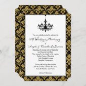 ブラック、ゴールドダマスク、シャンデリア 50周年 招待状 (正面/裏面)