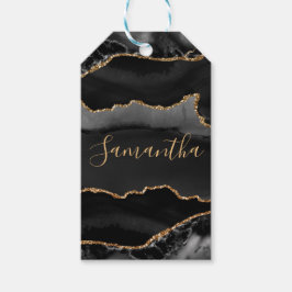 ブラック&ゴールドファオグリッターアゲート ギフトタグ