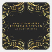 ブラック&ゴールドフェイクフローラルレースのステッ結婚カー スクエアシール (正面)