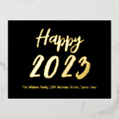 ブラック&ゴールドフォイルカスタムハッピーニューイヤー2023 箔シーズンポストカード (正面)