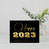 ブラック&ゴールドフォイルカスタムハッピーニューイヤー2023 箔シーズンポストカード (立ち正面)