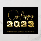 ブラック&ゴールドフォイルカスタムハッピーニューイヤー2023 箔シーズンポストカード (正面)