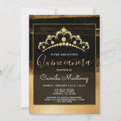 ブラック&ゴールドフォイルキンセアニェラとダイヤモンドティアラ 招待状 (正面)