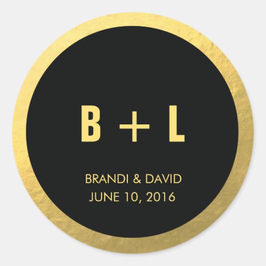 ブラック+ゴールドフォイルステッカー |結婚式 ラウンドシール (正面)