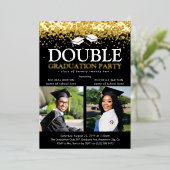 ブラック&ゴールドフォイルダブル卒業パーティーフォト 箔招待状 (立ち正面)