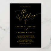 ブラック&ゴールドフォイルモノグラムミニマル結婚リスト 箔招待状 (正面)