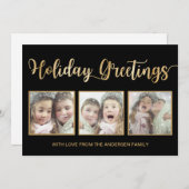 ブラック&ゴールドフォイル休日の挨拶3 Photo Card シーズンカード (正面/裏面)