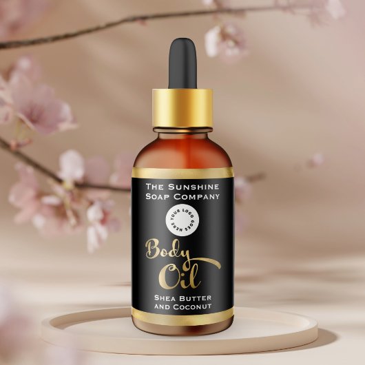 ブラック&ゴールドフォイル体油ボトルラベル（ロゴ付き） ラベル