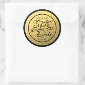 ブラック&ゴールドフォイル日付のステッ結婚カーを保存 ラウンドシール (バッグ)