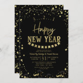 ブラック&ゴールドフォイル紙吹雪大晦日パーティー シーズンカード (正面/裏面)