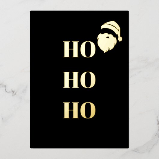 ブラック&ゴールドフォイル「HO HO HO」サンタクリスマスカード 箔シーズンカード (正面)