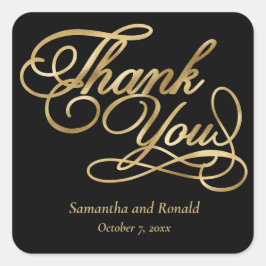 ブラック&ゴールドフォイルThank You Writhis 結婚's スクエアシール