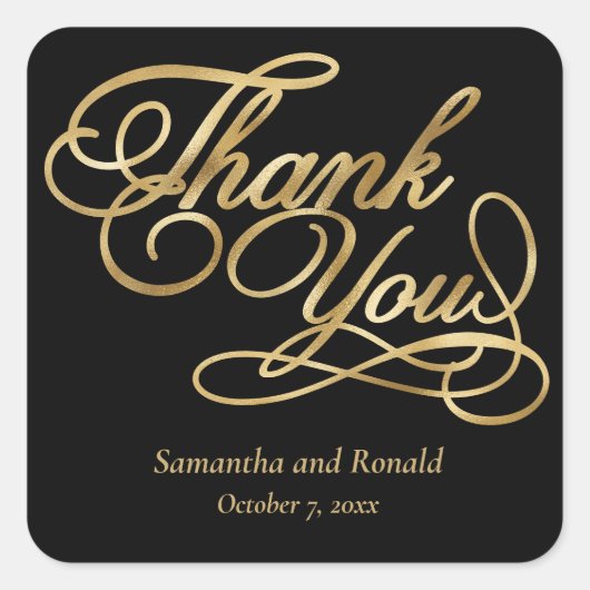 ブラック&ゴールドフォイルThank You Writhis 結婚's スクエアシール (正面)