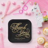 ブラック&ゴールドフォイルThank You Writhis 結婚's ペーパープレート (パーティー)