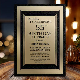 ブラック&ゴールドボーダーサプライズ55歳の誕生日パーティー 招待状
