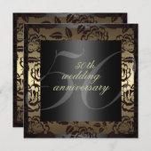ブラック＆ゴールドローズ 50周年 結婚記念日 招待状 (正面/裏面)