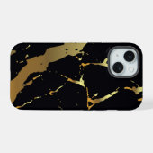 ブラック&ゴールド大理石 iPhone 15ケース (裏面横)