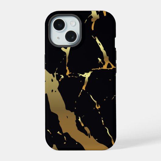 ブラック&ゴールド大理石 iPhone 15ケース (裏面)