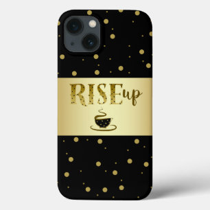 ブラック ゴールド箔 コーヒーカップ モダン コンフェティ iPhone 13ケース