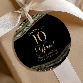ブラック+ゴールド+アゲートがエレガントな結婚10周年パーティー フェイバータグ
