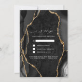ブラック&ゴールド アゲート 結婚式 RSVP 招待状 (正面)
