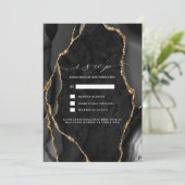 ブラック&ゴールド アゲート 結婚式 RSVP 招待状 (スタンド正面)