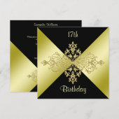 ブラック＆ゴールド エレガンス 17歳の誕生日 招待状 (正面/裏面)