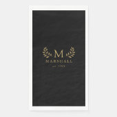 ブラック＆ゴールド エレガント フラワー モノグラム ファミリー ネーム (正面)