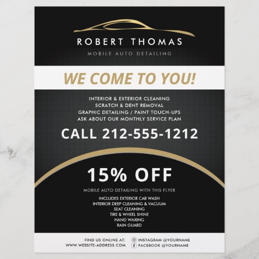 ブラック & ゴールド オートディテイリング・カーウォッシュ フライヤー (正面)